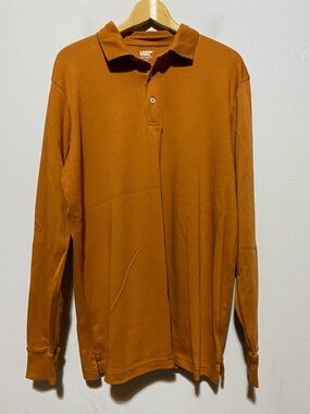 Lands End Mens Large Tall Long  Sleeve Polo Shirt Traditional Fit Cotton Rust